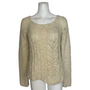 Free People Cable Knit Sweater M Cream Wool Blend Italy